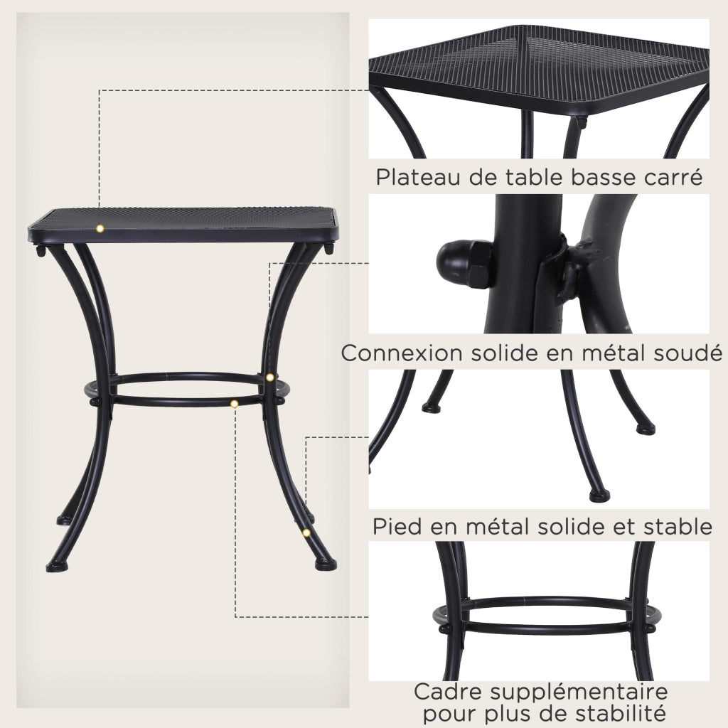 Tavolino da giardino ¨C zephmum ¨C quadrato, metallo, nero, 45x45x50 cm