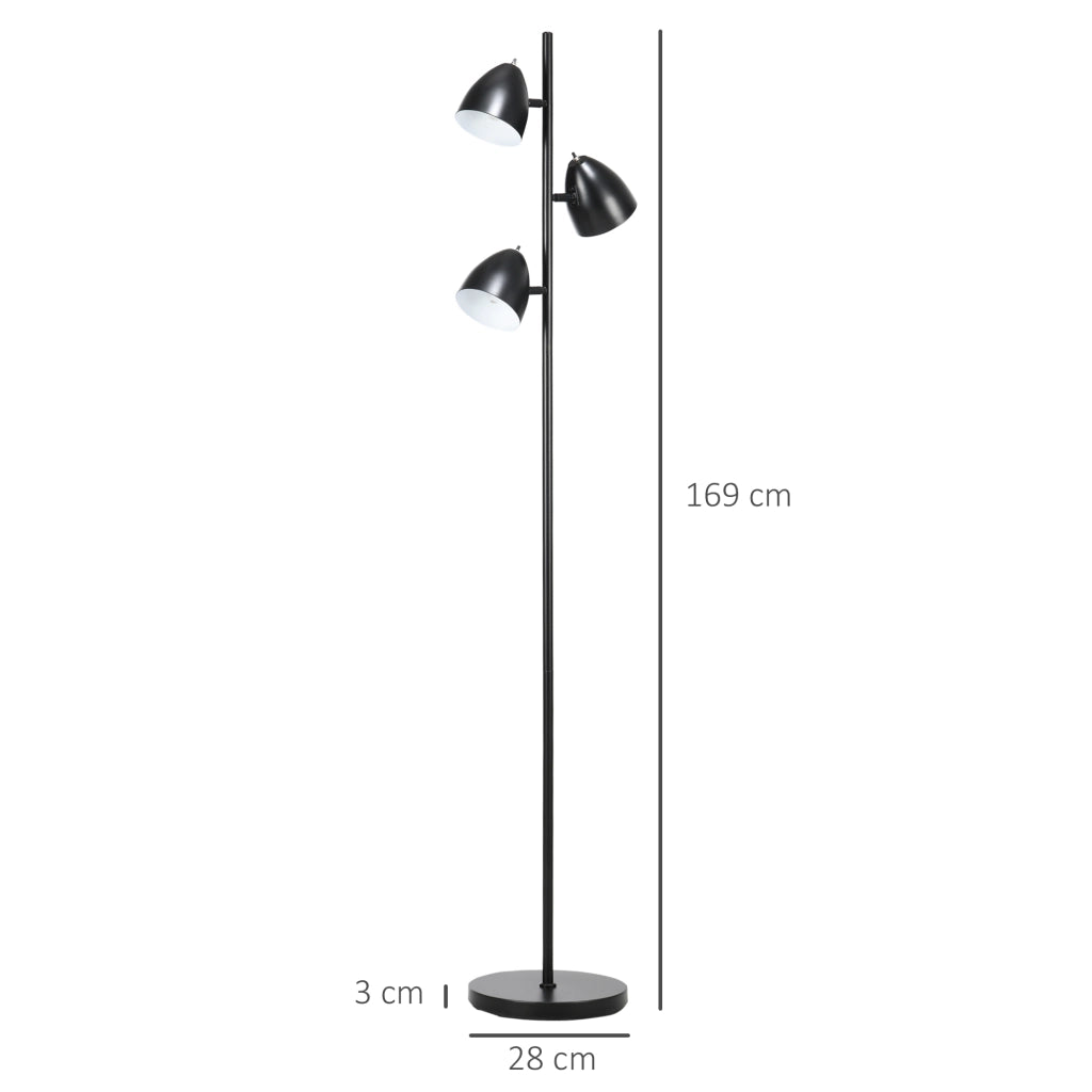 Lampada da terra 3 luci orientabile stile industriale ¨C zephmum ¨C nero acciaio 38x28x169 cm