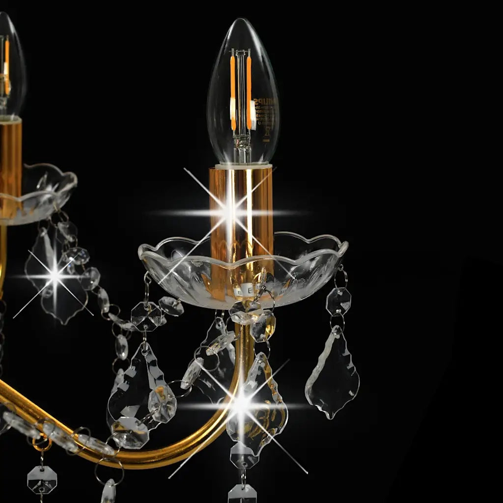 Lampadario con Perline di Cristallo Dorato Tondo 6 E14 CFW5185650