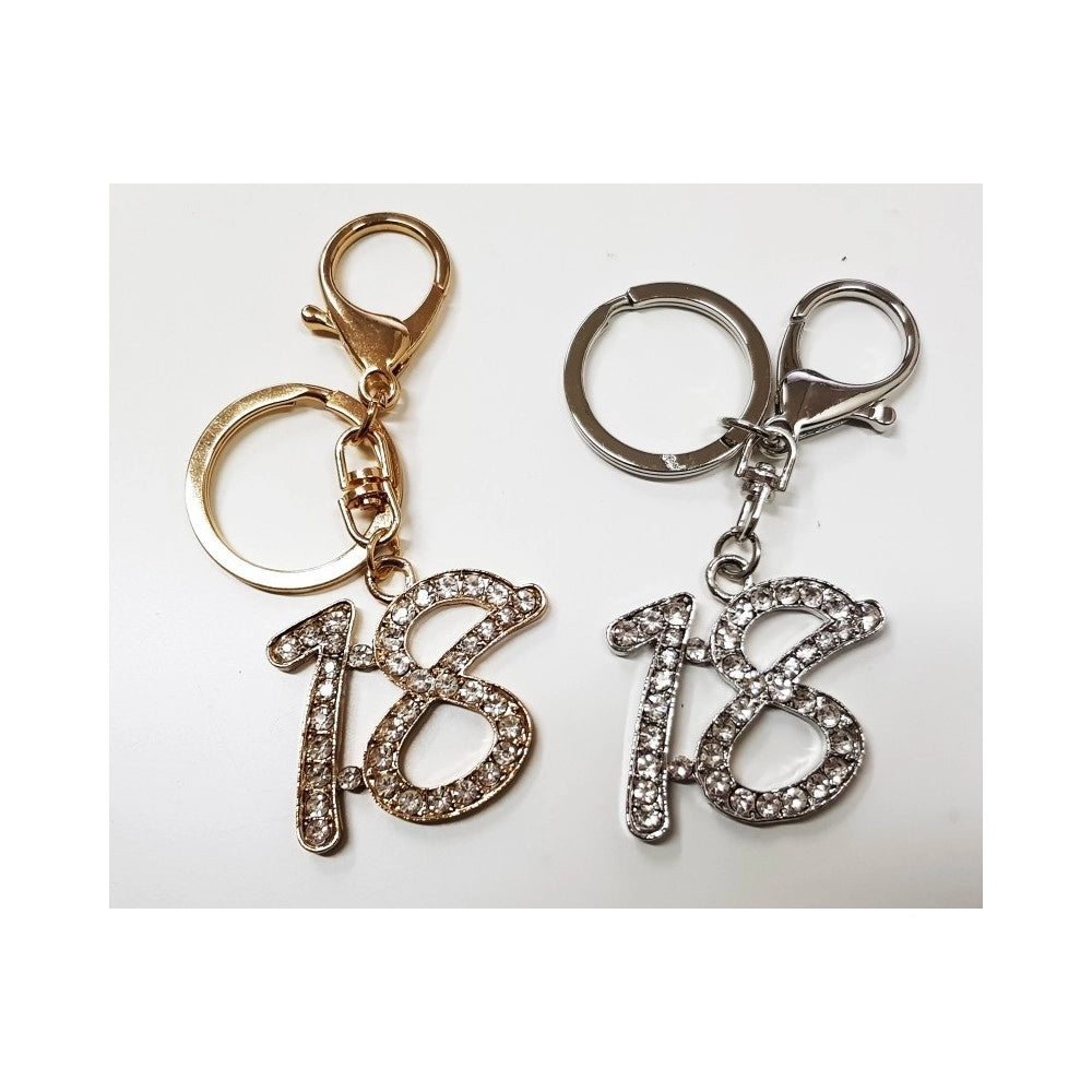 Trade Shop - Set 12 Bomboniera Oro Argento Brillantini 18 Anni Compleanno Portachiavi Chiave -