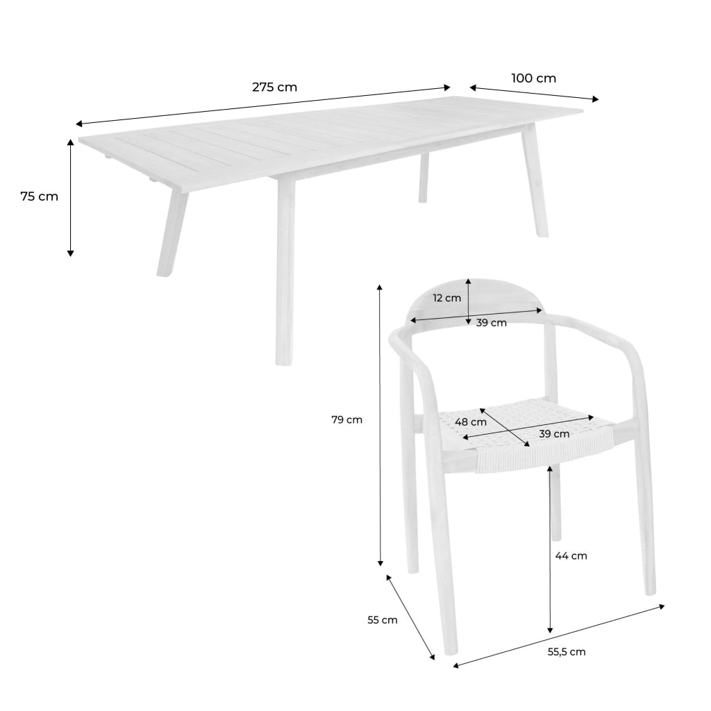 Set tavolo da giardino estensibile in legno di acacia con 6 sedie,