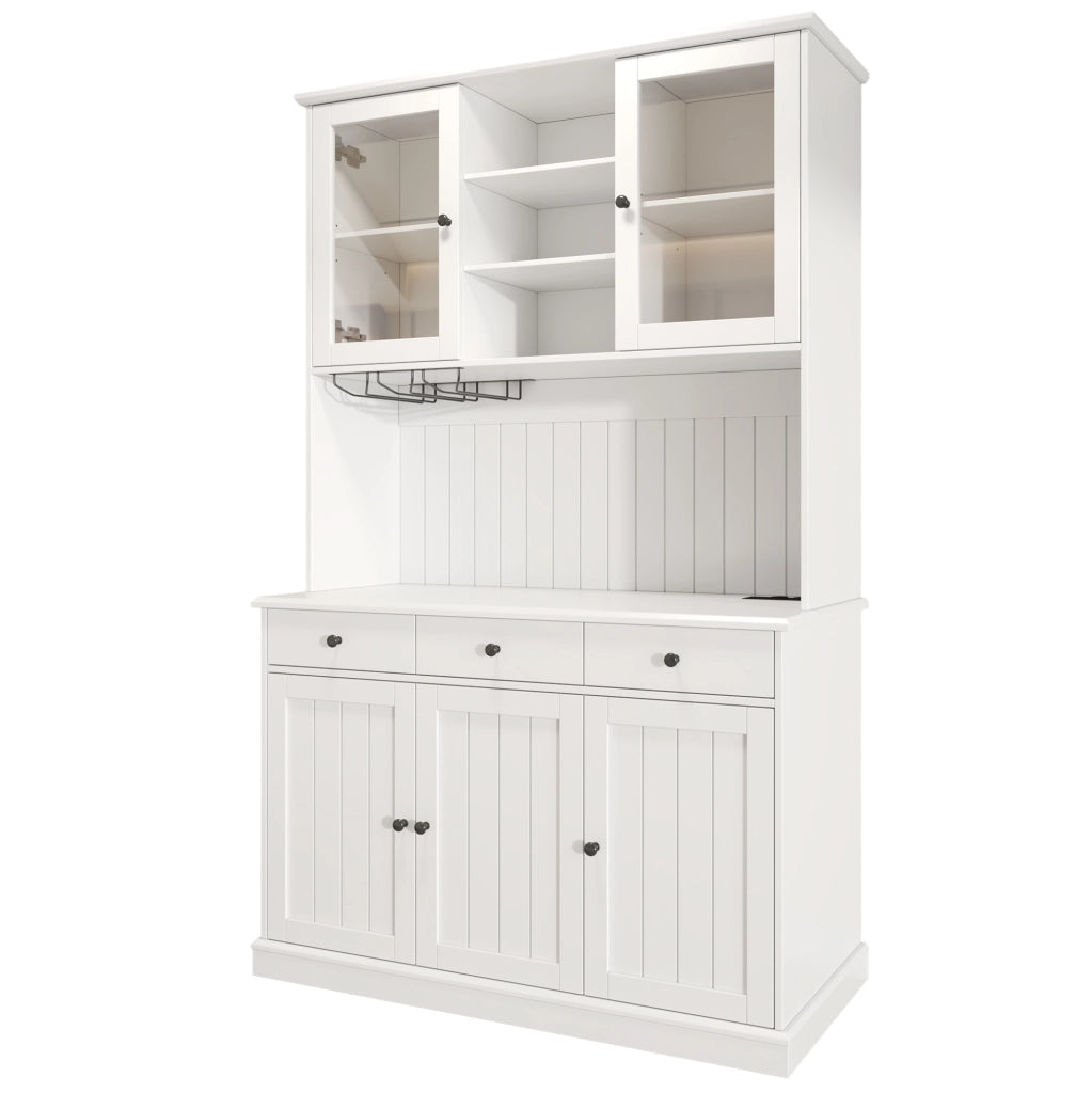 Credenza alta 120x40x191 cm con prese e USB, bianca