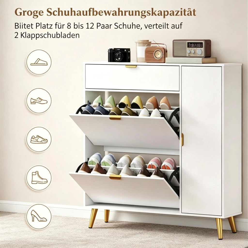 ARMADIO PORTASCARPE 99,4x23,8x106,6 cm Bianco 8-12 Paia con 2 ribalte