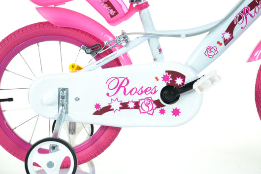 SCH ROSES 16", bicicletta per bambini, adatta tra i 5 e i 7 anni, per altezza tra 105 e 135 cm, con cestino, campanello 