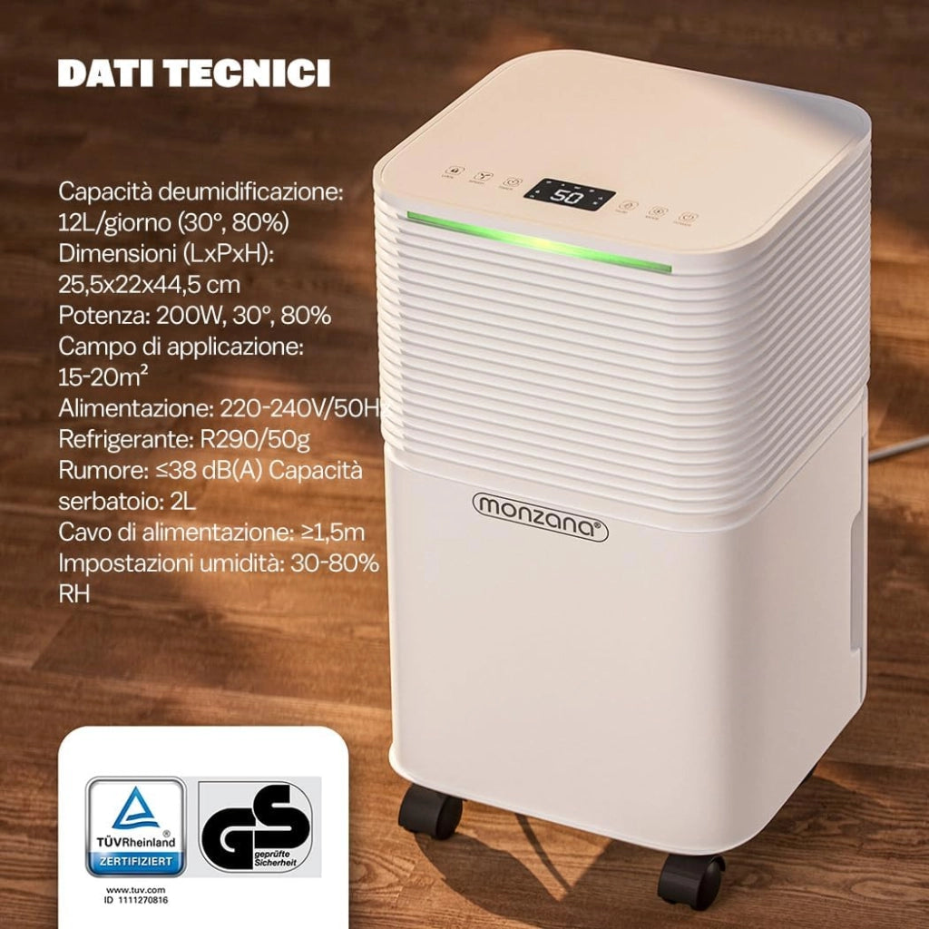 ® Deumidificatore Casa 12L/Giorno con Display LED e Timer 24h, Portatile per 15-20m², Deumidificatore Casa Muffa e Purificatore d'Aria Efficiente