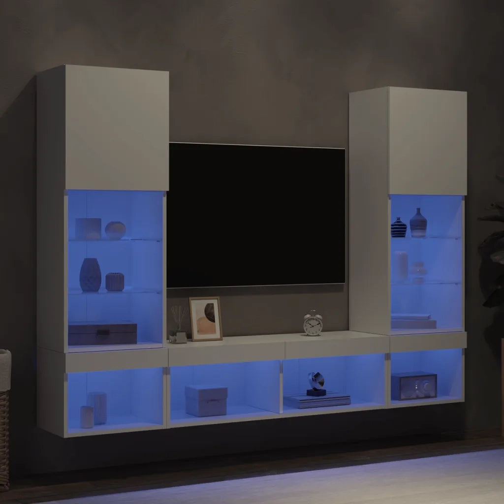 Mobili TV a Muro con LED 5pz Bianchi in Legno Multistrato 3216690