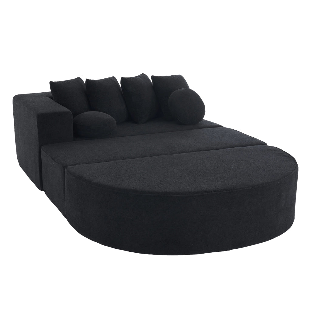 Sofà modulare in chenille nero, struttura in schiuma completa, senza montaggio, convertibile in letto