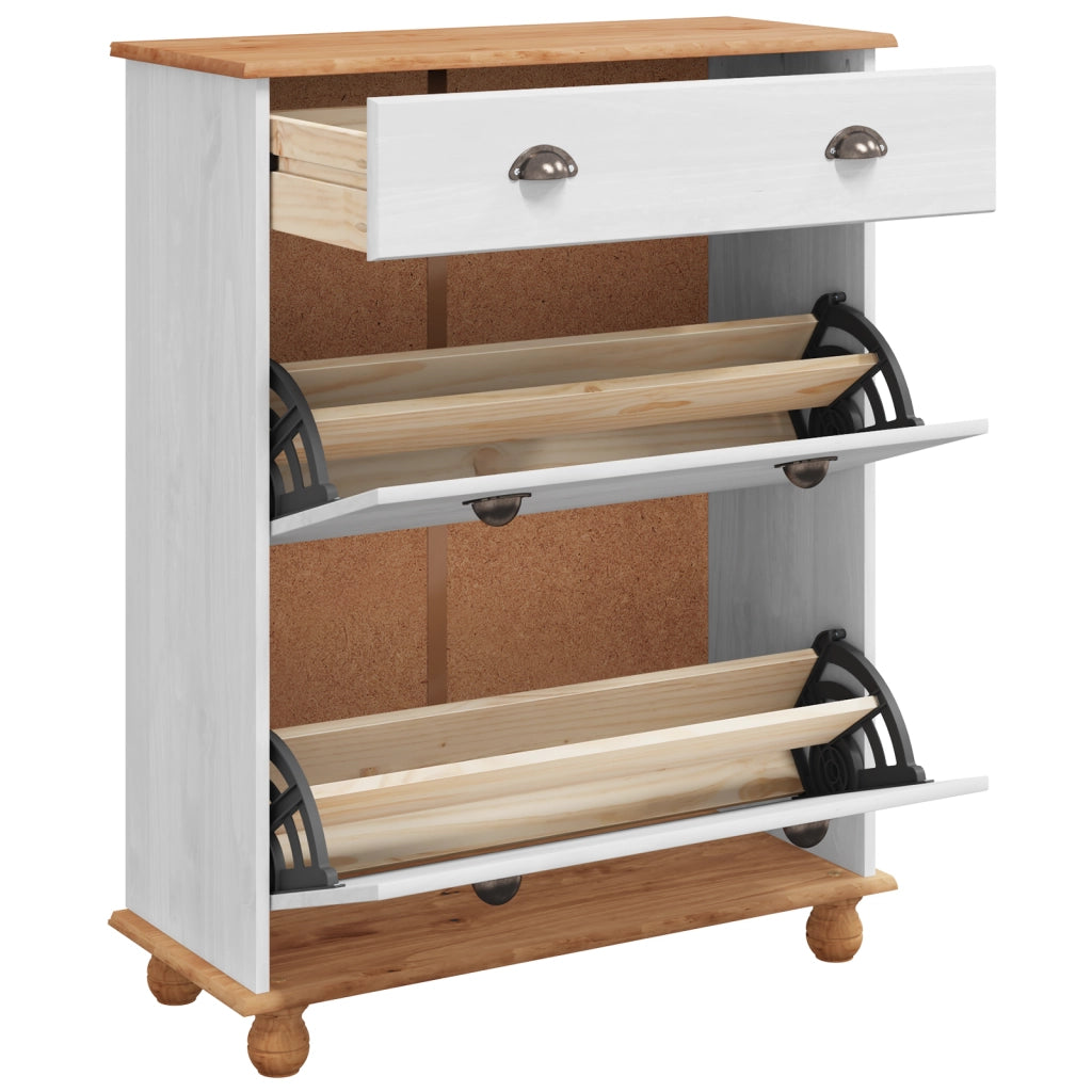 Armadio per scarpe ASKIM Bianco 85x35x108 cm in legno massello di pino