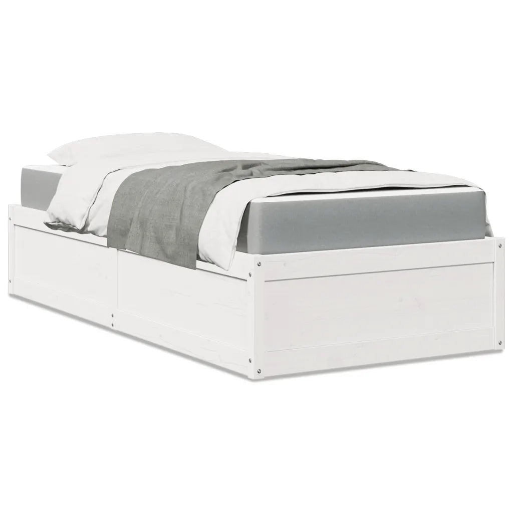 Letto con Materasso Bianco 90x200 cm in Legno Massello di Pino 3281944