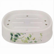 Trade Shop - Piattino Per Sapone Porta Saponetta Decorato Fiori Foglie Accessorio Bagno 87056 -