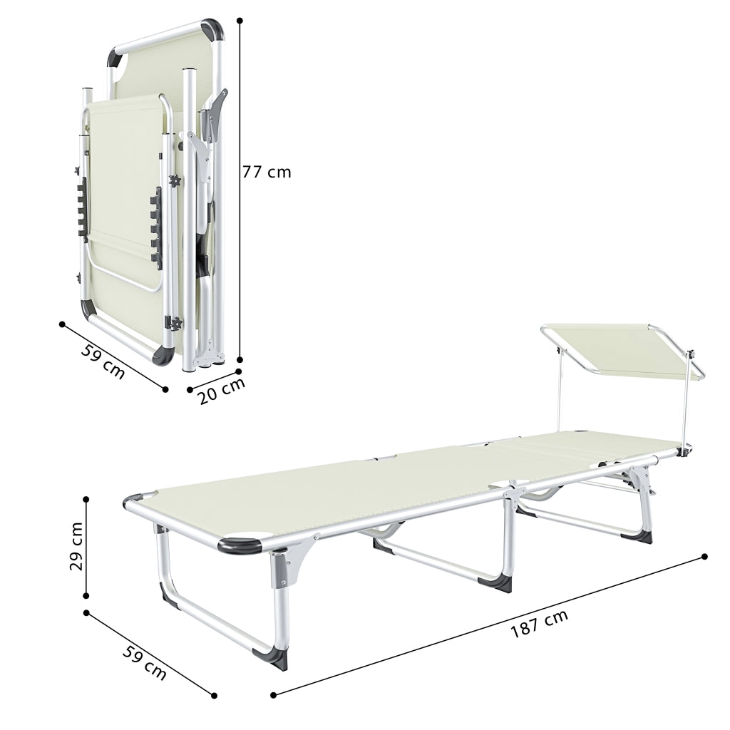 Lettino Pieghevole Prendisole Con Tettuccio Parasole Schienale Reclinabile Regolabile in 6 Posizioni Sedia Sdraio Per Spiaggia Mare Giardino Piscina 187 x 59 x 29 Cm Beige