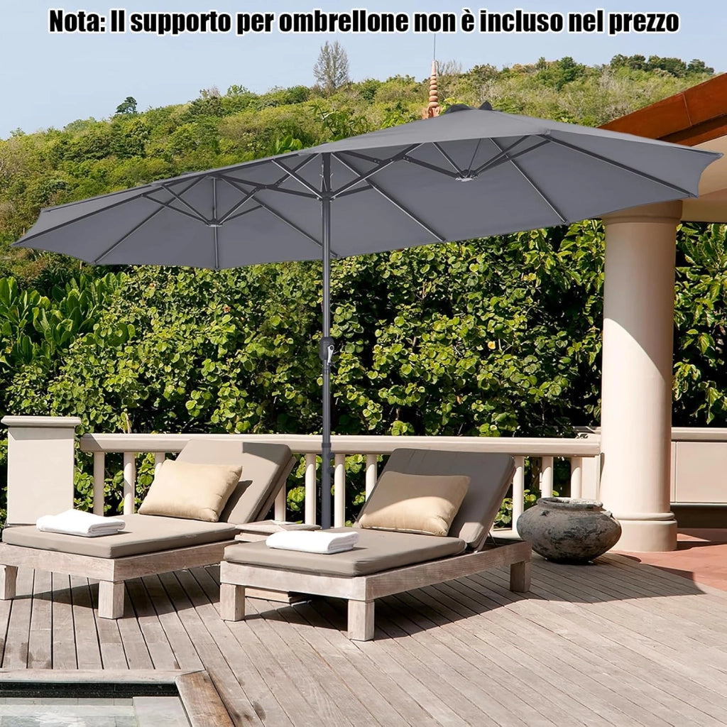 Ombrellone da Giardino Doppio 470 cm, Ombrello per Esterno con Manovella e 12 Stecche, Ombrello Rettangolare Pieghevole, per Giardino Piscina Terrazza, 470 x 280 x 245 cm (Grigio)