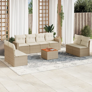 Set Divano da Giardino 9 pz con Cuscini Beige in Polyrattan 3256415