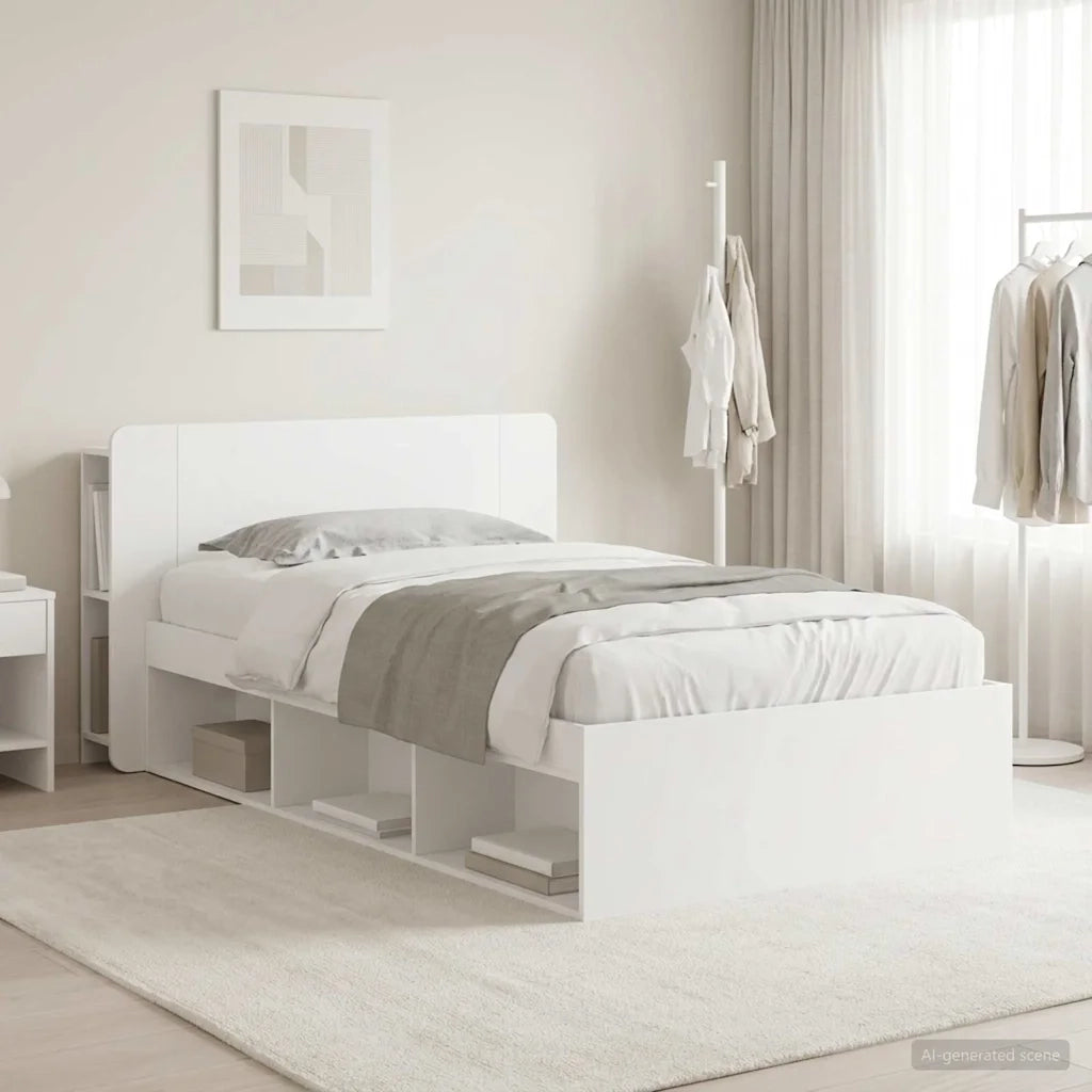 Telaio del letto con storage con testiera Bianco 90 x 200 cm