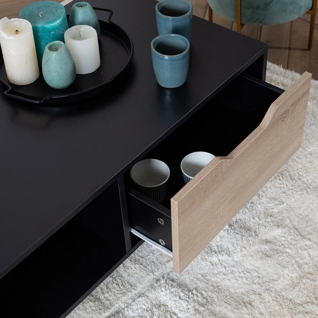 FREJATavolino nero in stile scandinavo con cassetto