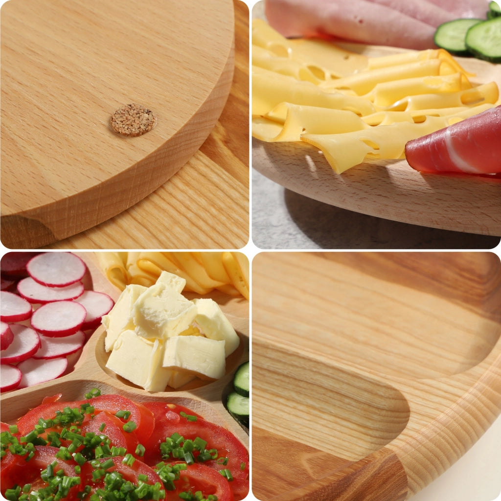 Vassoio girevole KADAX per servire snack, antipasti e formaggi, con 4 scomparti.