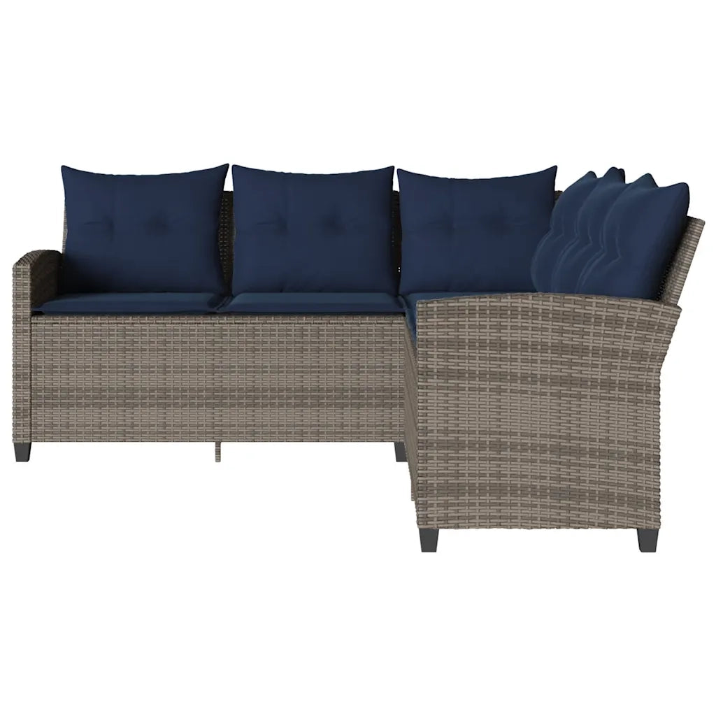 Divano a Forma di L con Cuscini-Sofa con Cuscini in Polyrattan Grigio 115514