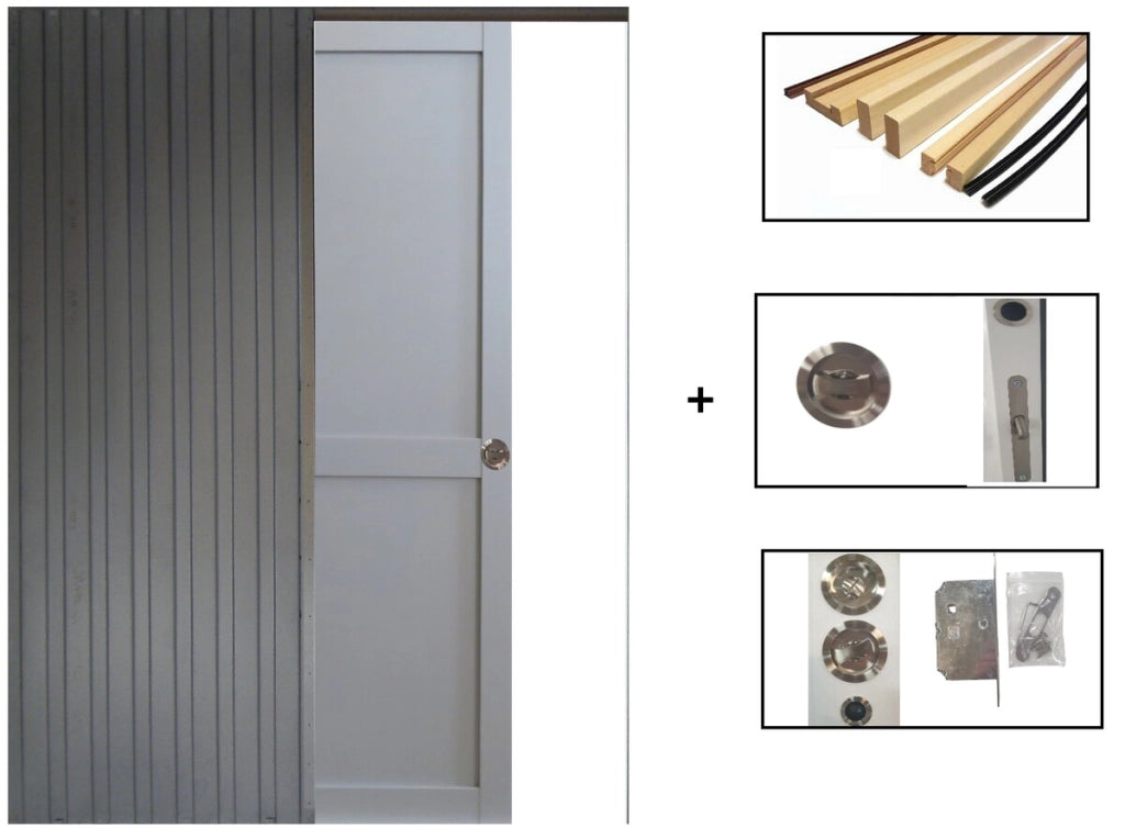 Porta scorrevole Athena Grigio RAL7035 - 2 pannelli H204 x L.83 + Sistema a libro e rivestimento in dotazione senza maniglia