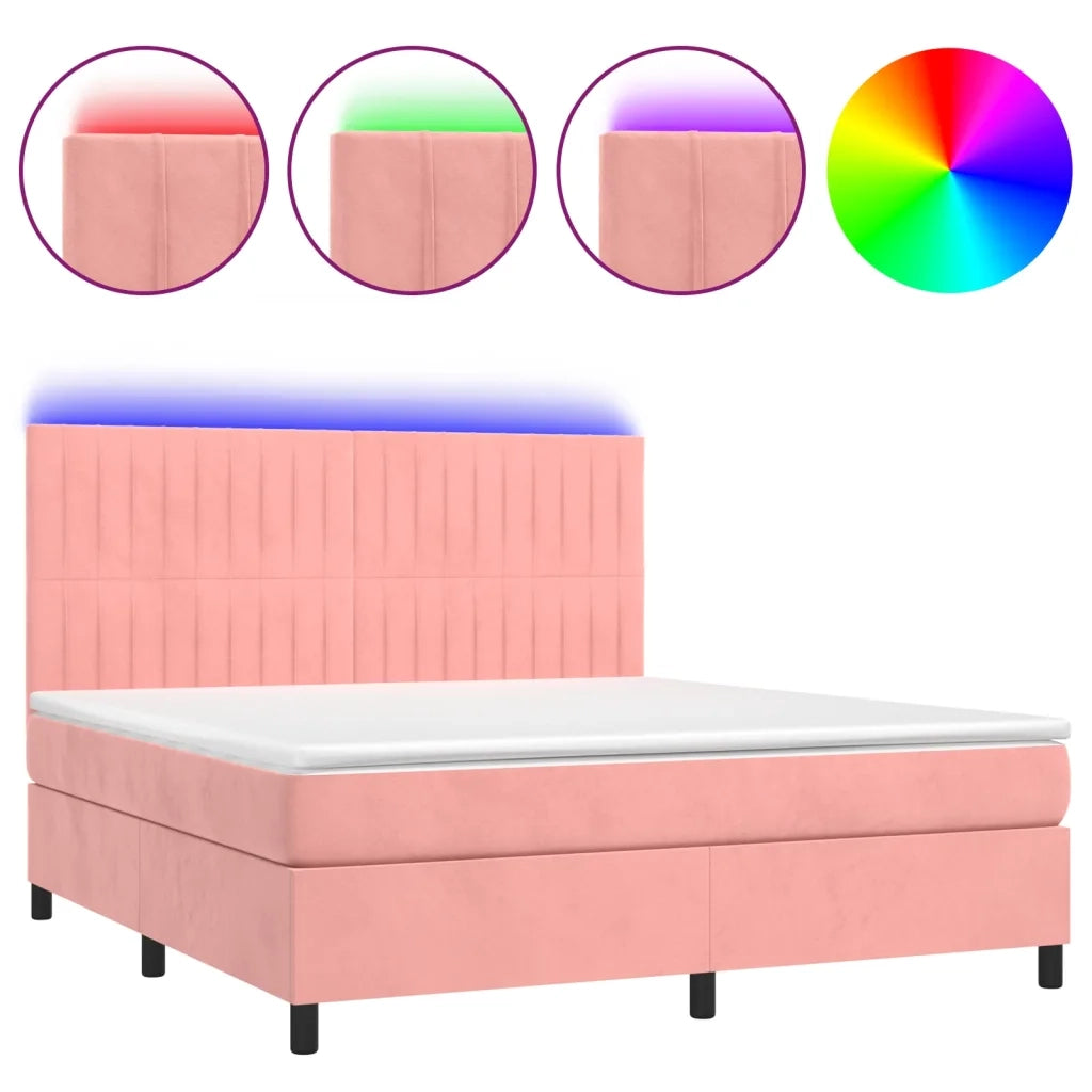 Letto a Molle con Materasso e LED Rosa 180x200 cm in Velluto 3136262