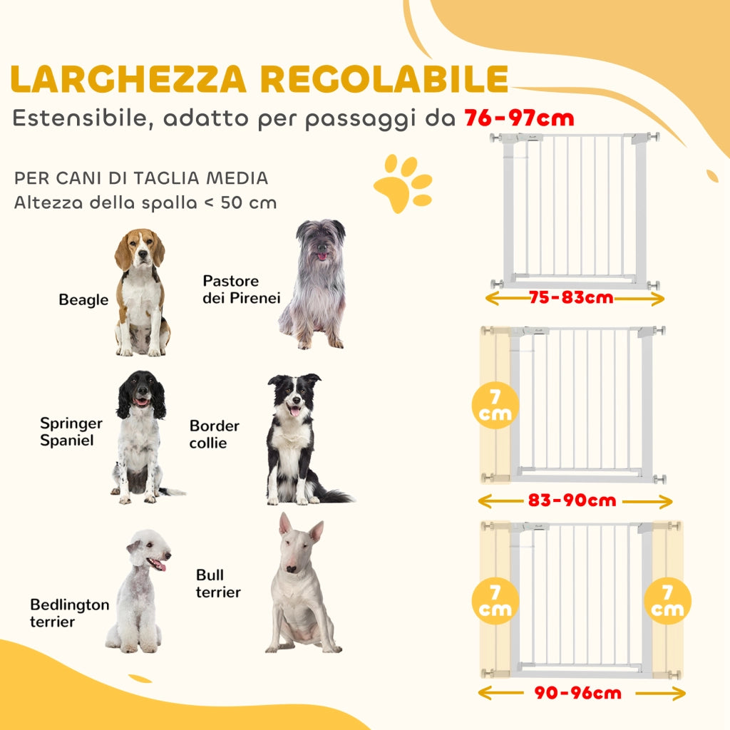 Cancelletto di Sicurezza per Cani, Fissaggio a Pressione Larghezza Regolabile 76-97cm