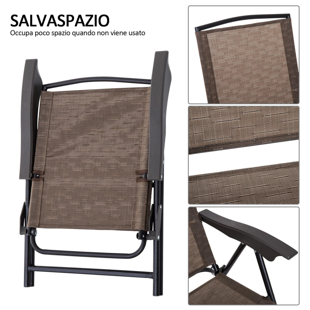 EasyComfort Tavolino con 2 Sedie Set Mobili 3pz Pieghevole Regolabile Esterno Textilene Marrone