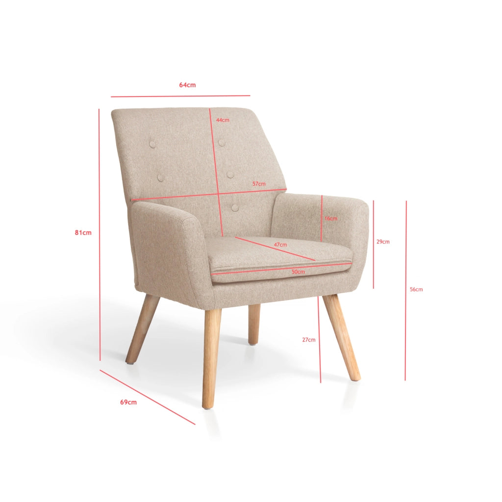 Poltrona Hispanohogar tessuto sabbia con gambe Hispanohogar legno 81x64x69