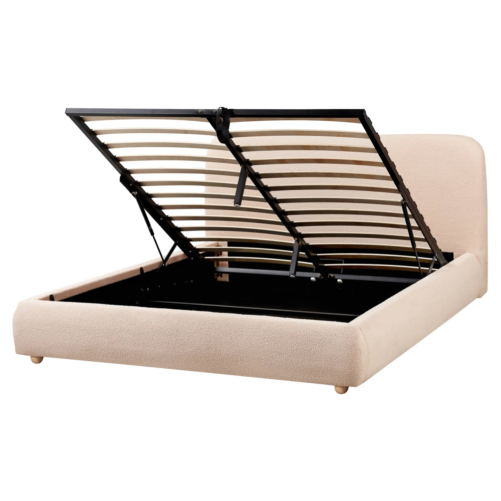 Letto contenitore Beige Boucle Poliestere Tessuto 160 x 200 cm Design moderno e minimalista