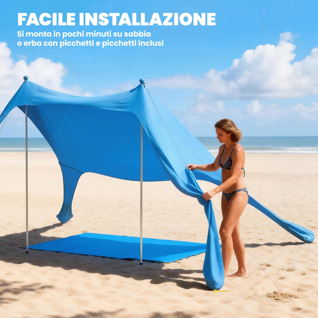 Tenda da Spiaggia per 4 Persone ¨C zephmum ¨C Azzurro, Alluminio e Lycra, 200x208x200 cm