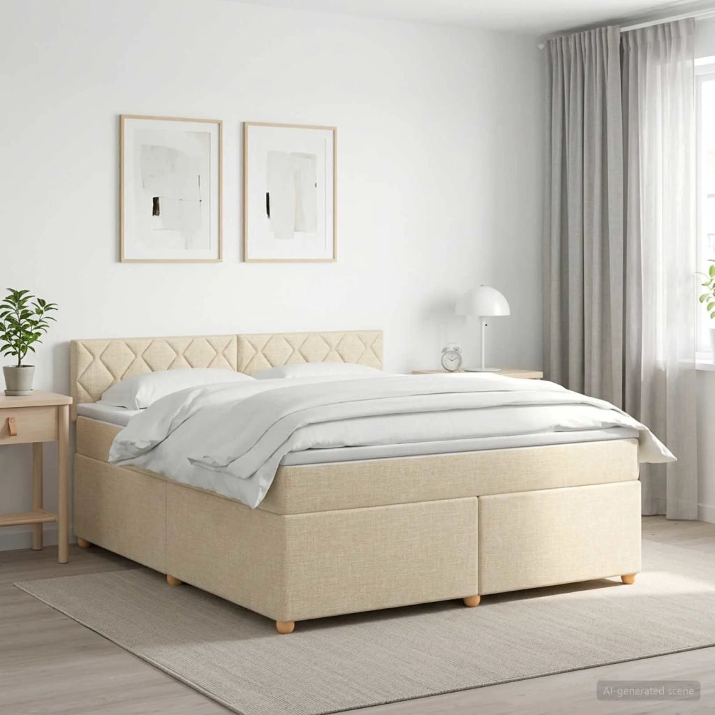 Letto box spring con materasso Crema 160 x 200 cm Tessuto 3451005