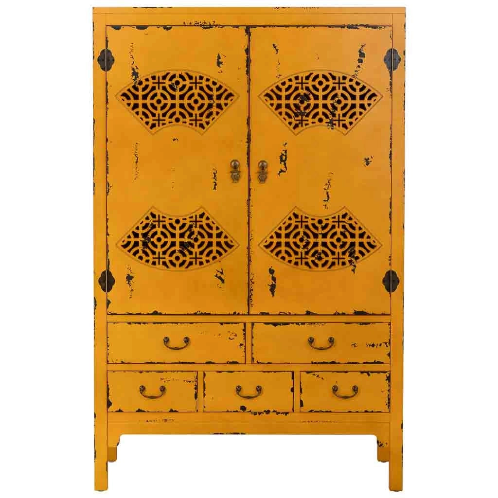 Armario de madera envejecido amarillo 96x40x150h cm