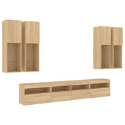 Set di mobili credenza TV soggiorno camera da letto parete soggiorno x 7 pezzi e luci LED rovere sonoma marrone 02_0025373
