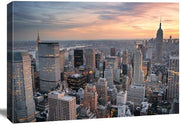 Stampa su tela 120x80 cm Skyline di New York al tramonto - Tela - Decorazione per parete - Riproduzione artistica - Quadro in legno - Pronto all'uso - Stampa su tela
