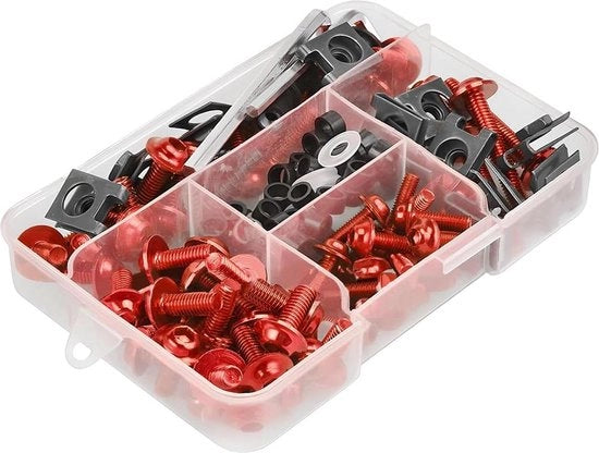 Set di viti a 177 pezzi per motocicletta - viti per manubrio e parafanghi - accessori modificati - set di viti rosse.