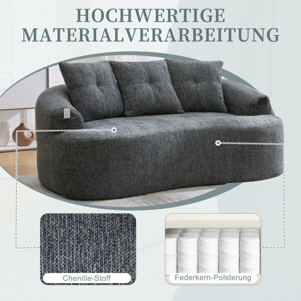 divano dritto a 2 posti in ciniglia con seduta profonda e cuscini spessi; grigio 164 Ã— 92 Ã— 60 cm