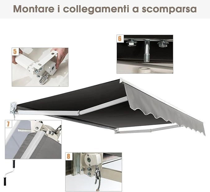 Tenda da Sole per Esterno Avvolgibile, Tenda da Sole a Bracci Estensibili con Telaio in Alluminio e Tettuccio Resistente al Sole e Impermeabile e Manovella (Grigio, 245 x 200 cm)
