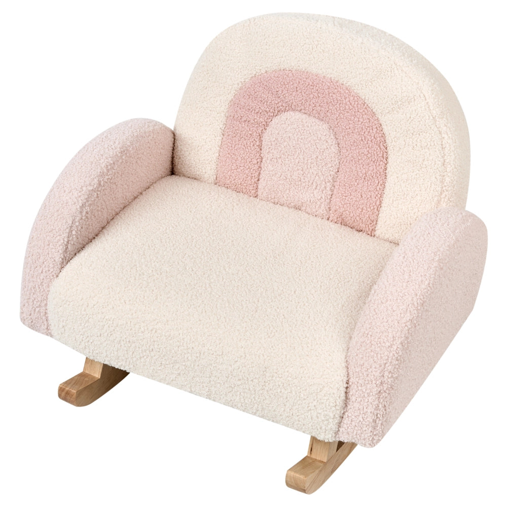 Sedia a dondolo per bambini Rainbow Boucle Gambe in legno per bambini rosa