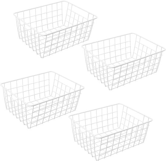 Contenitore di archiviazione in metallo - 28 x 22 x 12 cm - Bianco - Ventilato - Sostenibile - Maniglie a entrambi i lati - Contenitori di archiviazione