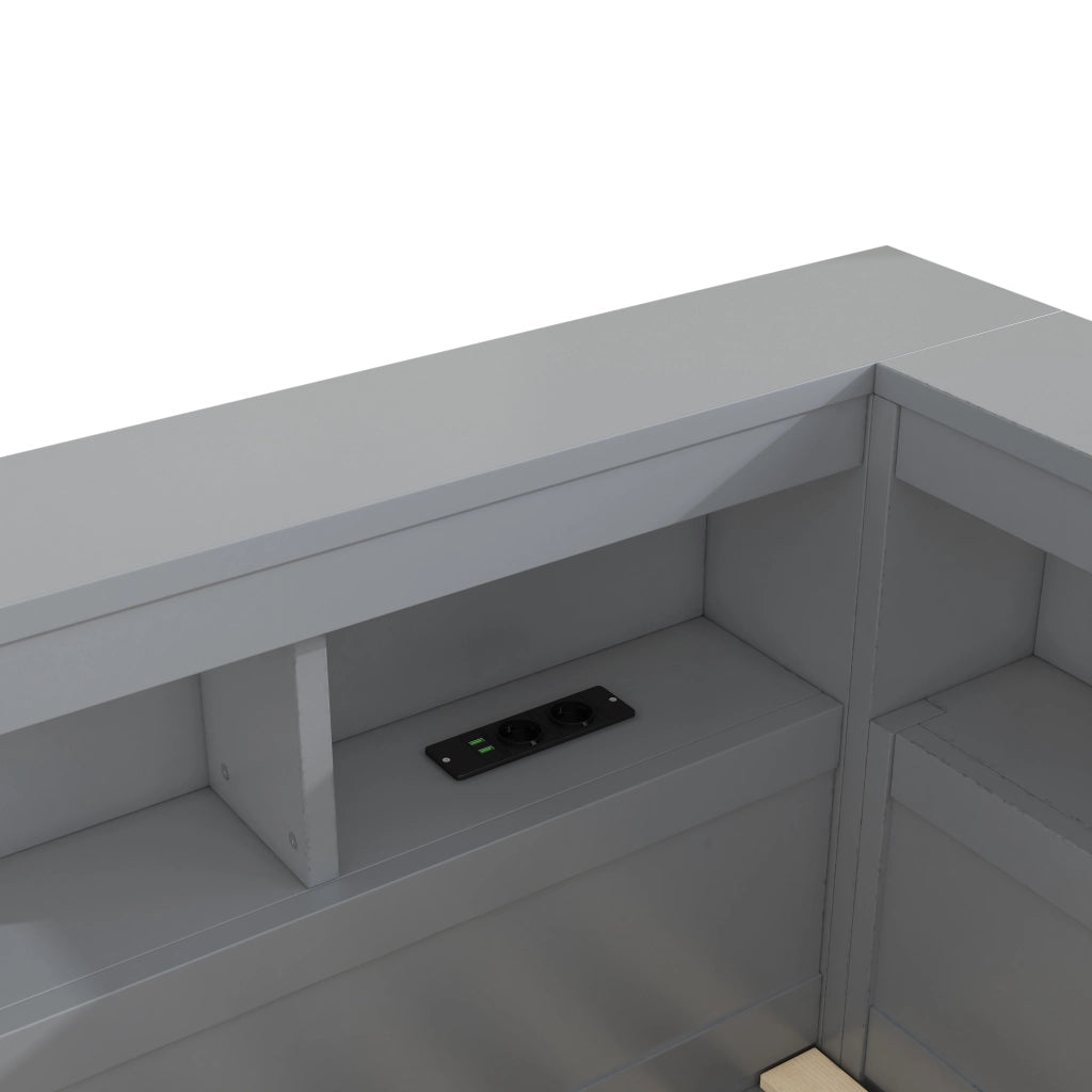 DESMIU Lit daybed 90 × 200 cm 1 posto con presa, USB, vani e sponda, senza materasso, in pannello grigio