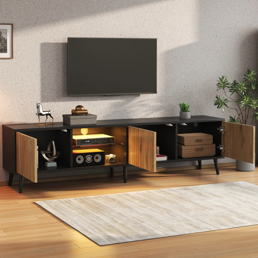 Cassettiera TV in truciolato naturale e nero 175 cm