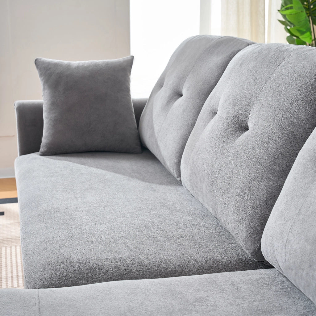 Divano angolare convertibile con contenitore funzione letto e chaise longue reversibile in chenille grigio