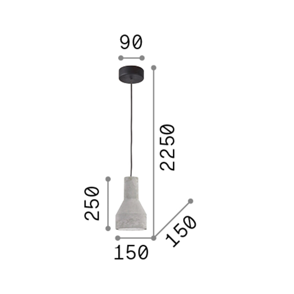 Sospensione Industrial-Minimal Oil-1 Metallo Cemento Grigio 1 Luce E27