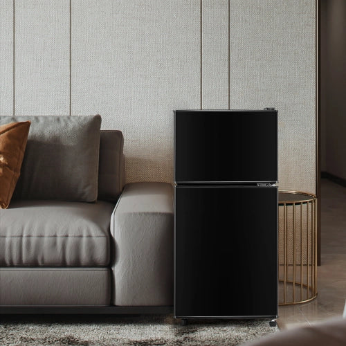 Frigorifero; doppia porta; volume totale 60L; compartimento congelatore 22L; volume di raffreddamento 38L; luce LED; efficiente energetico; nero antico