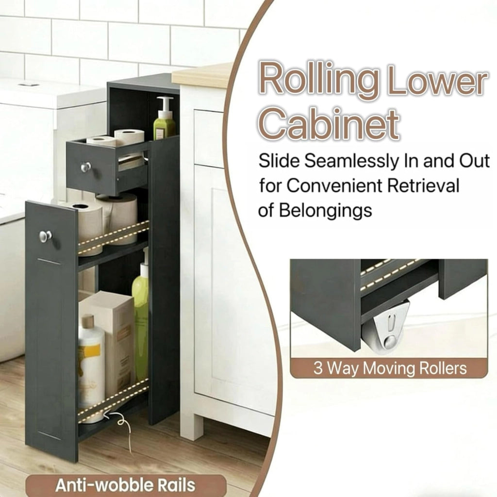Mobile ausiliario da bagno stretto, armadio sottile per WC con 2 cassetti, 40 x 18 x 70 cm, organizer per bagno, cucina, soggiorno (grigio)