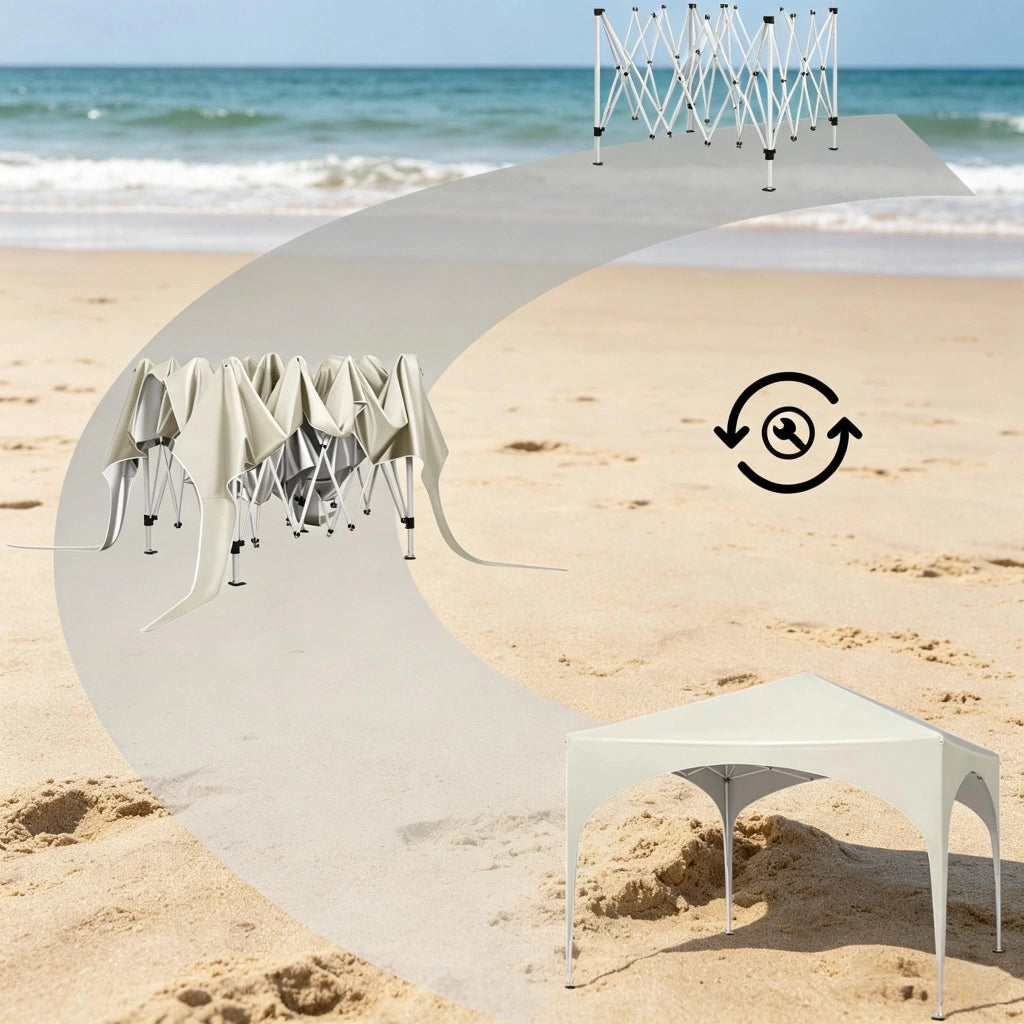 Gazebo da giardino pieghevole con altezza regolabile e copertura impermeabile anti UV in metallo beige