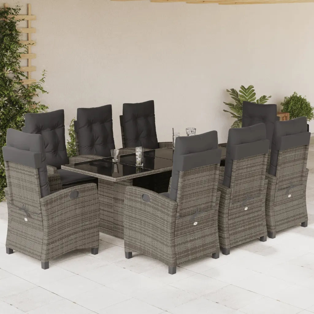 Set da Pranzo da Giardino 9 pz con Cuscini in Polyrattan Grigio 3212691
