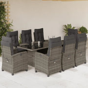 Set da Pranzo da Giardino 9 pz con Cuscini in Polyrattan Grigio 3212691