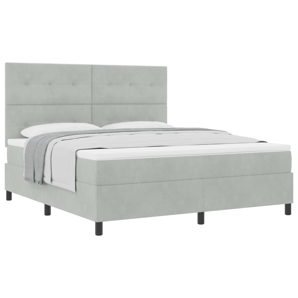 Letto Box Spring con Materasso Grigio Chiaro Super King in Velluto