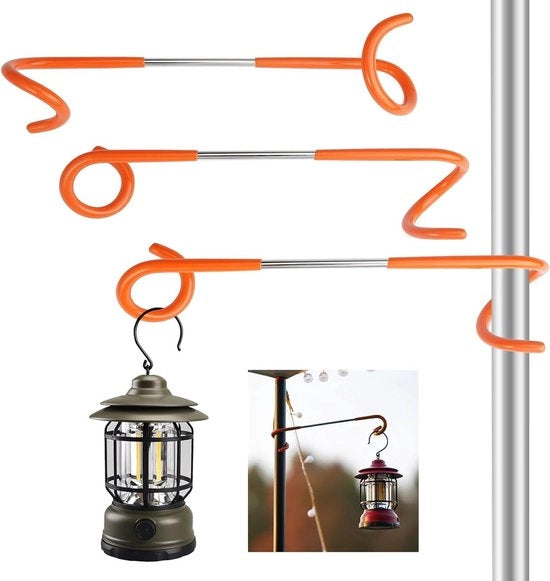 Supporto per Lampada da Campeggio e Giardino a Doppio Braccio - Alzo per Lampada da Tenda Attacco per Tenda - Gravità Multifunzionale per L'Alzamento di Lampade, Cotturi e Sacchi di Spazzatura - Set da 3 Pezzi
