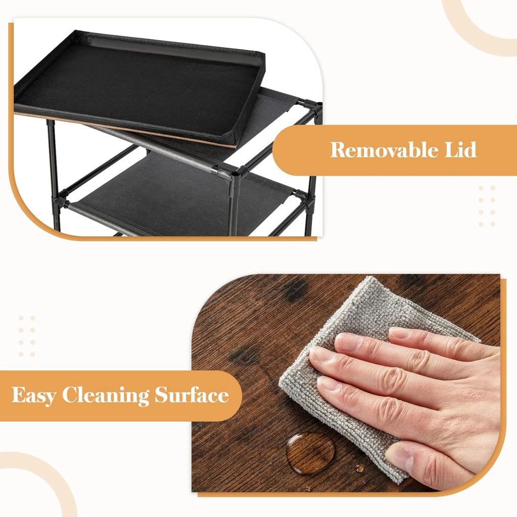 Armadietto a 3 Cassetti, Cassettiera Verticale con Contenitori in Tessuto Pieghevoli e Rimovibili, Comò in Stile Industriale per Camera da Letto, Soggiorno e Ufficio, 3 Colori (Nero)