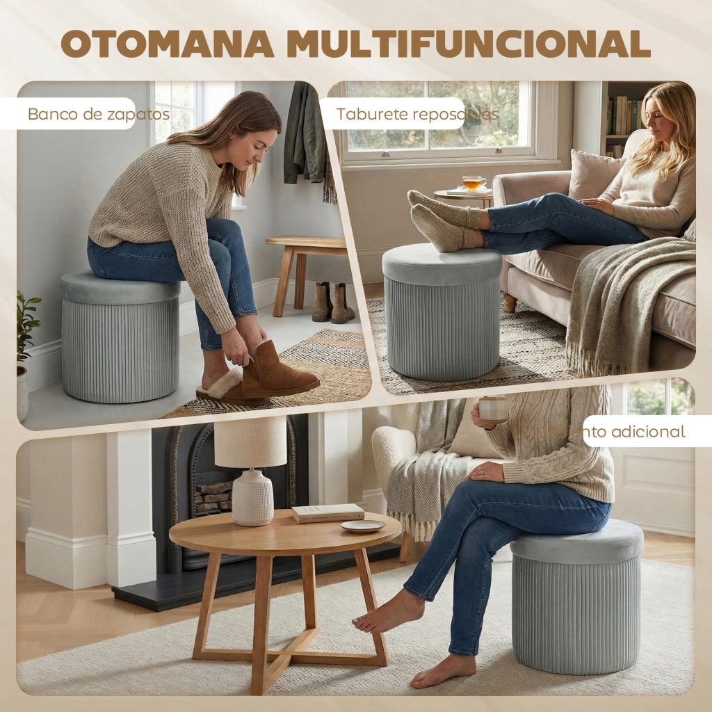Pouf con Cassetti Pieghevole ¨C Zephmum ¨C 38x38x38 cm Grigio Scuro Tessuto Velluto